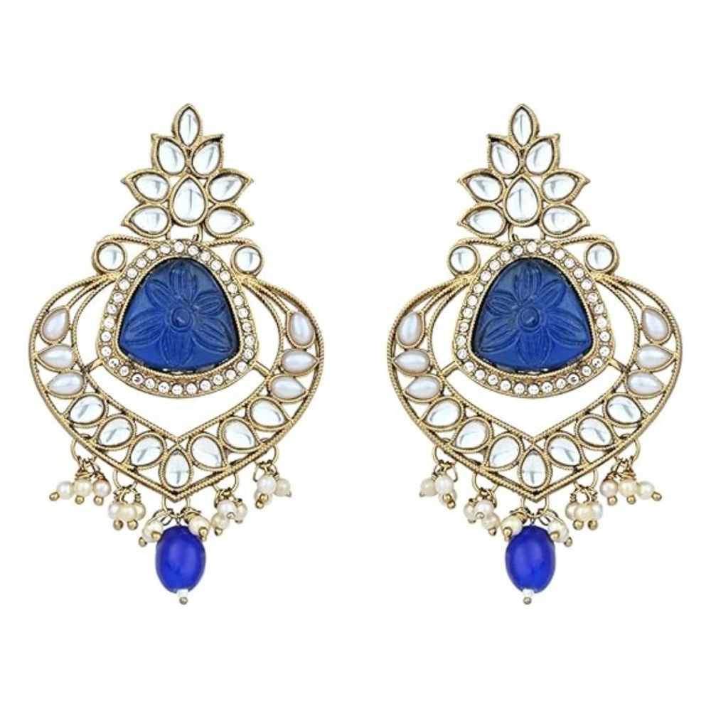 Gold Plated Kundan And Pearl Chandbali Earrings For Womens