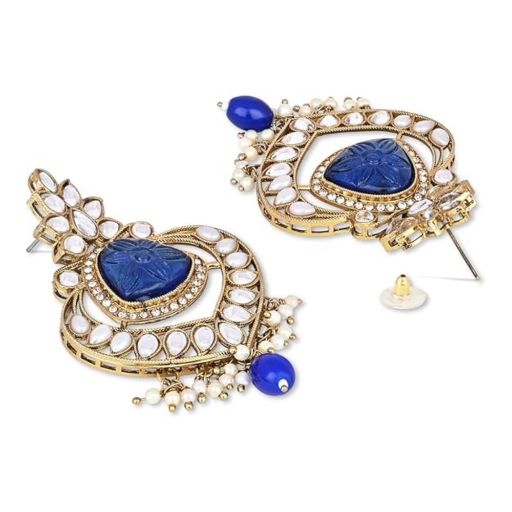 Gold Plated Kundan And Pearl Chandbali Earrings For Womens