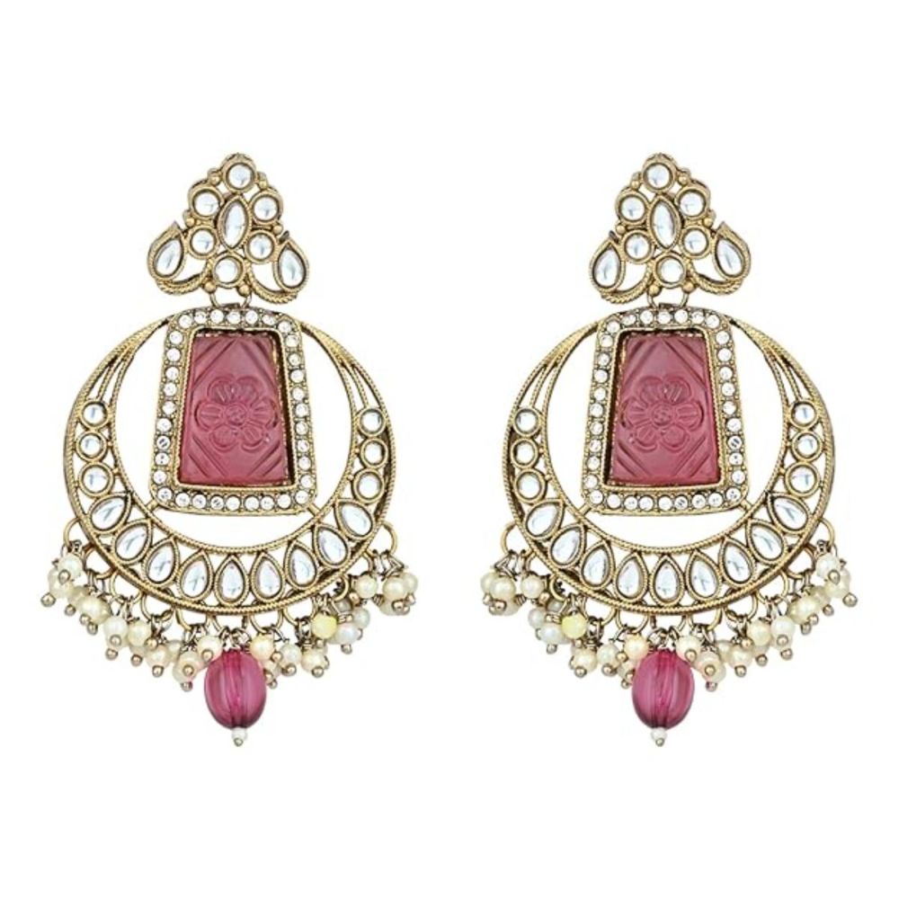 Gold Plated Kundan And Pearl Chandbali Earrings For Womens