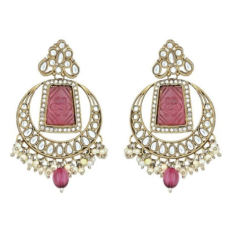 Gold Plated Kundan And Pearl Chandbali Earrings For Womens