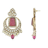 Gold Plated Kundan And Pearl Chandbali Earrings For Womens