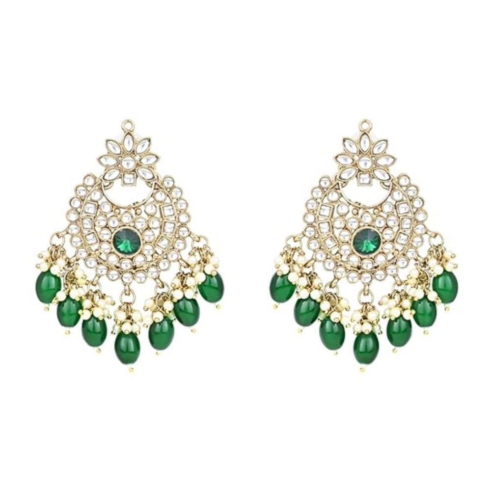 Gold Plated Kundan And Pearl Chandbali Earrings For Womens