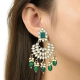 Gold Plated Kundan And Pearl Chandbali Earrings For Womens