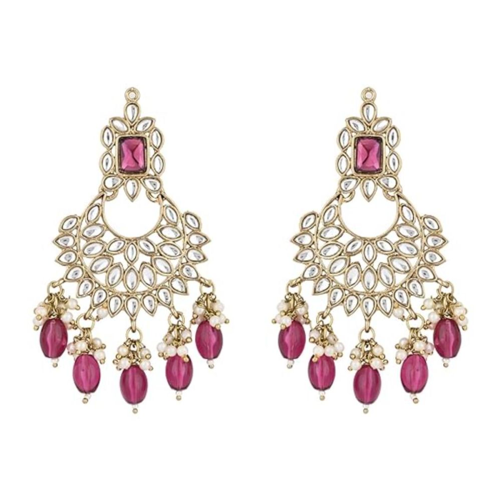 Gold Plated Kundan And Pearl Chandbali Earrings For Womens