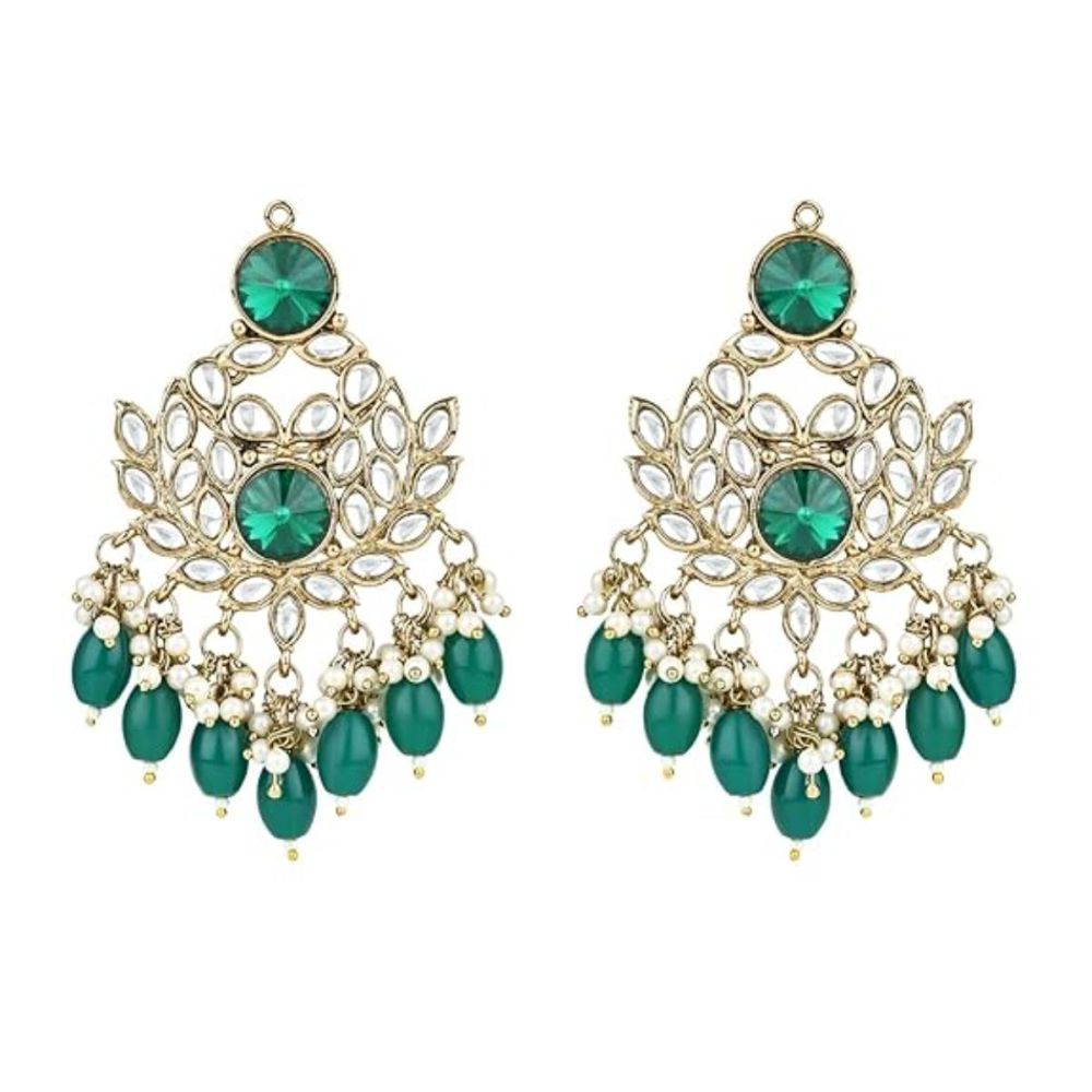 Gold Plated Kundan And Pearl Chandbali Earrings For Womens