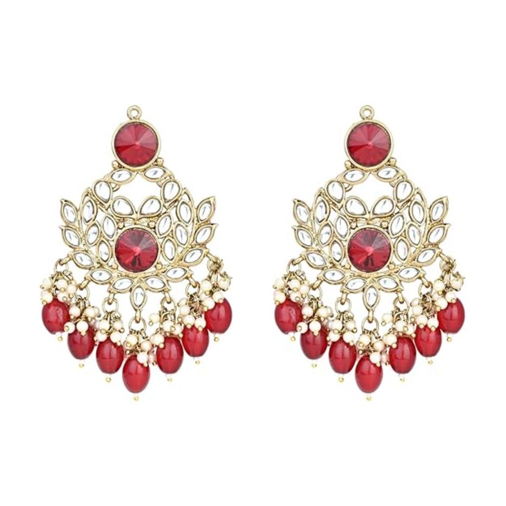 Gold Plated Kundan And Pearl Chandbali Earrings For Womens