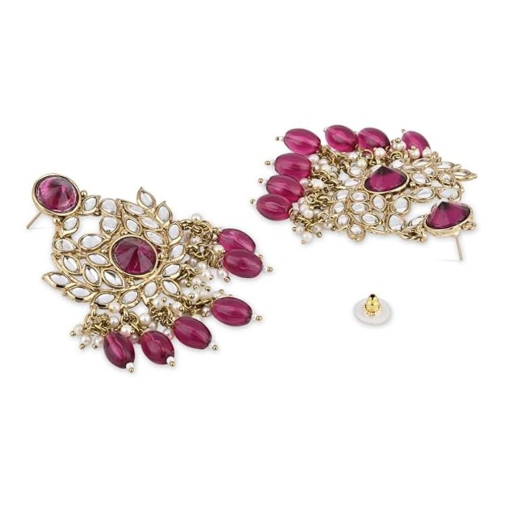 Gold Plated Kundan And Pearl Chandbali Earrings For Womens