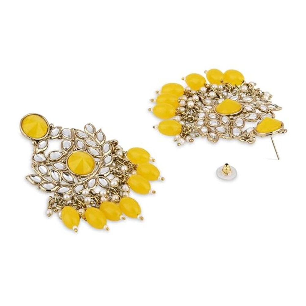 Gold Plated Kundan And Pearl Chandbali Earrings For Womens