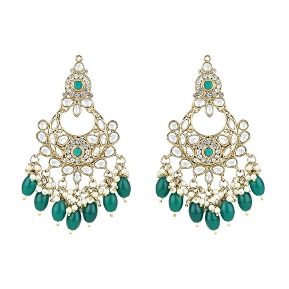 Gold Plated Kundan And Pearl Chandbali Earrings For Womens