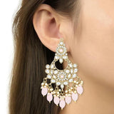 Gold Plated Kundan And Pearl Chandbali Earrings For Womens