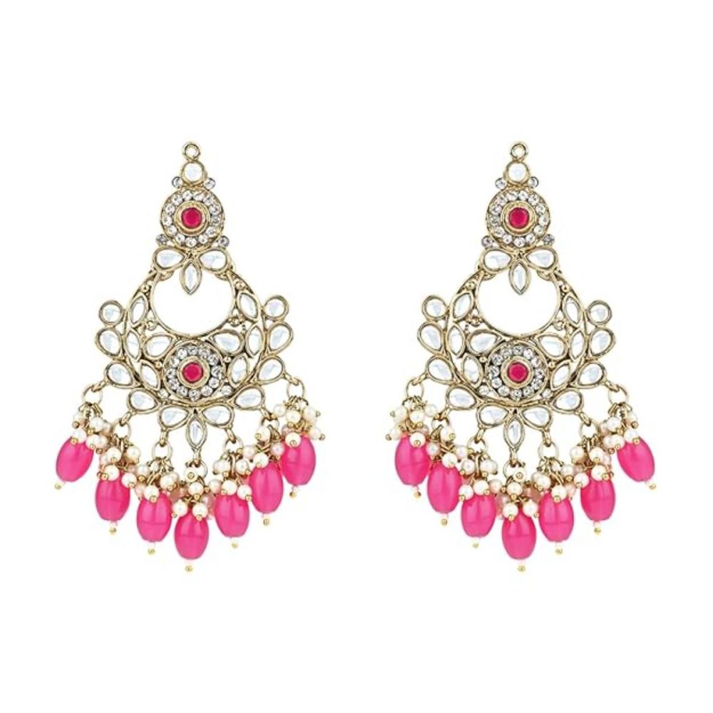 Gold Plated Kundan And Pearl Chandbali Earrings For Womens