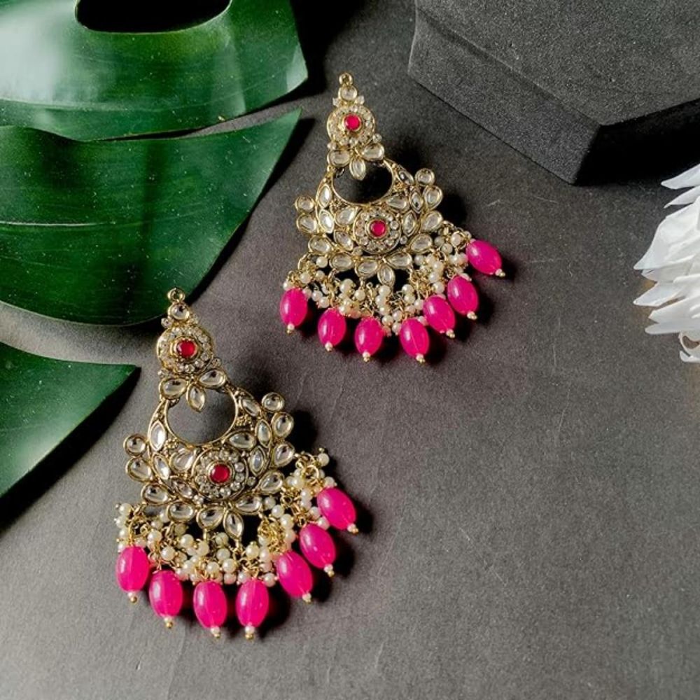 Gold Plated Kundan And Pearl Chandbali Earrings For Womens