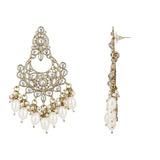 Gold Plated Kundan And Pearl Chandbali Earrings For Womens