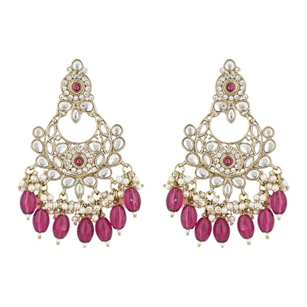 Gold Plated Kundan And Pearl Chandbali Earrings For Womens