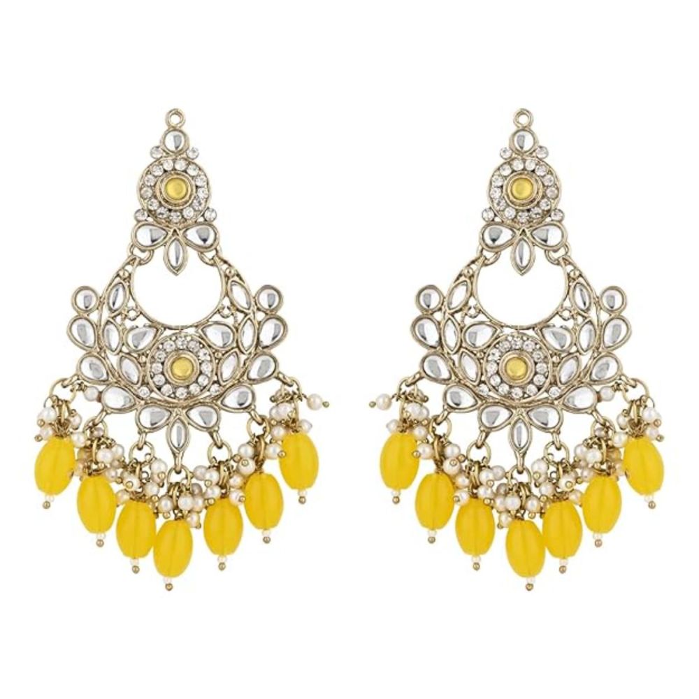 Gold Plated Kundan And Pearl Chandbali Earrings For Womens