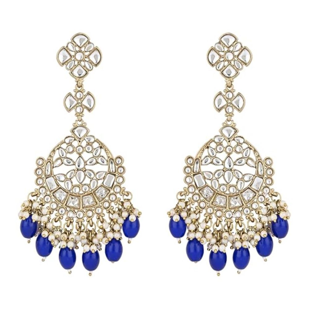 Gold Plated Kundan And Pearl Chandbali Earrings For Womens