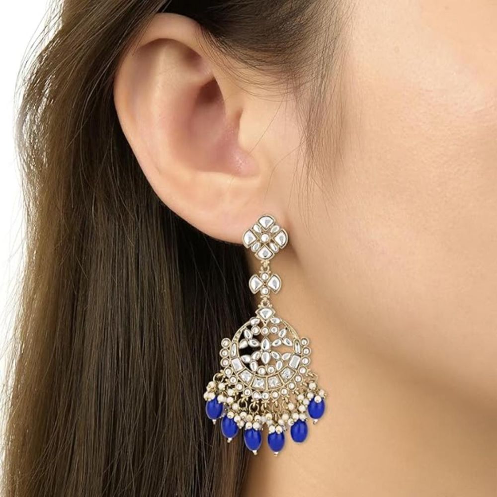 Gold Plated Kundan And Pearl Chandbali Earrings For Womens