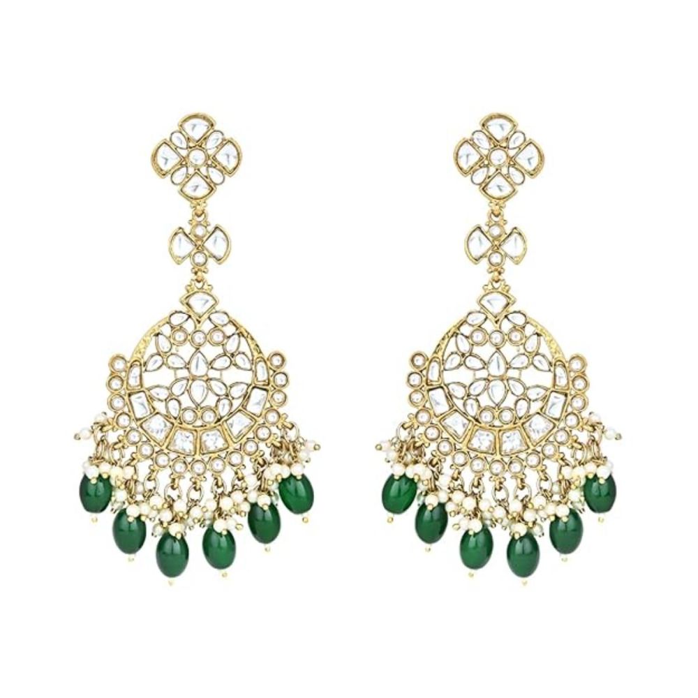 Gold Plated Kundan And Pearl Chandbali Earrings For Womens