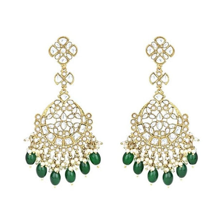 Gold Plated Kundan And Pearl Chandbali Earrings For Womens