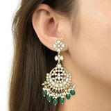 Gold Plated Kundan And Pearl Chandbali Earrings For Womens