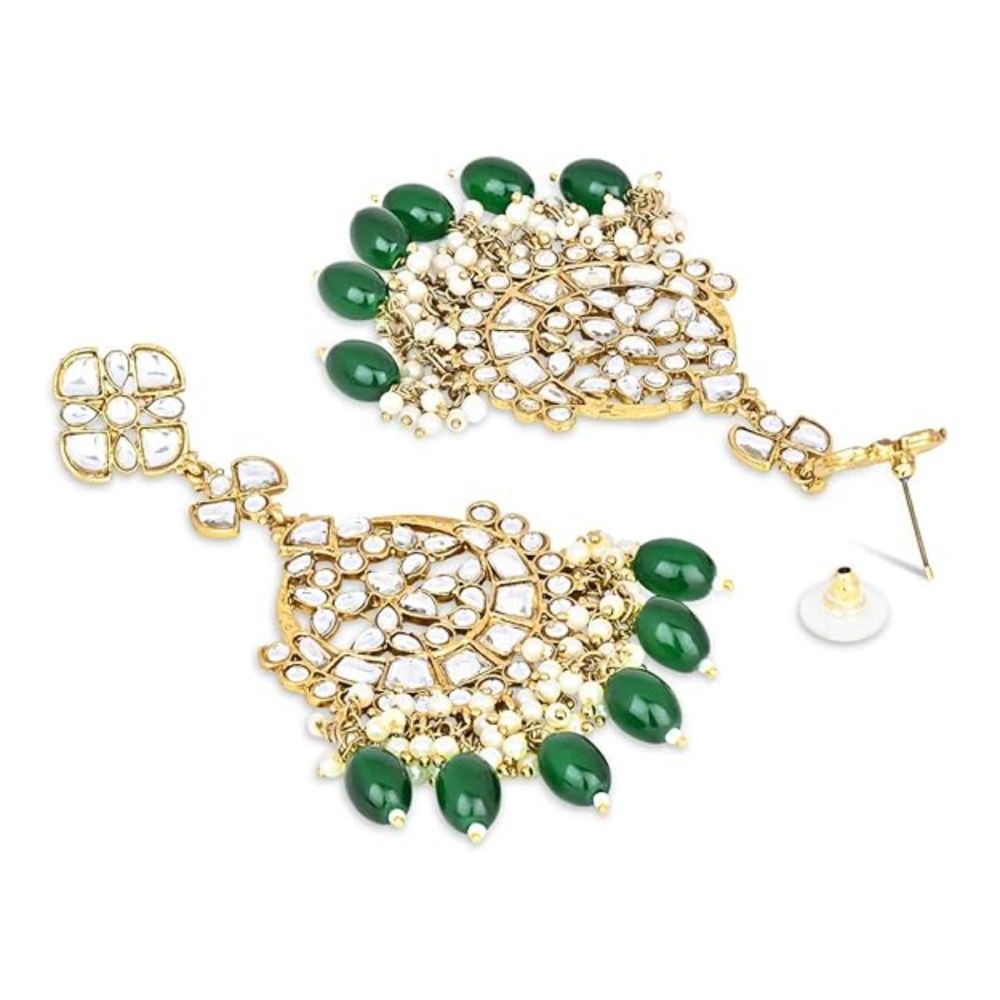 Gold Plated Kundan And Pearl Chandbali Earrings For Womens