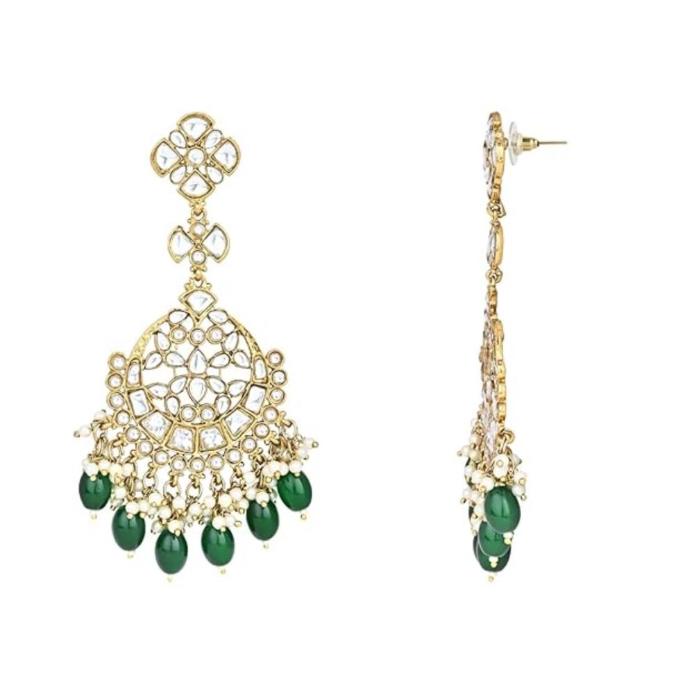 Gold Plated Kundan And Pearl Chandbali Earrings For Womens