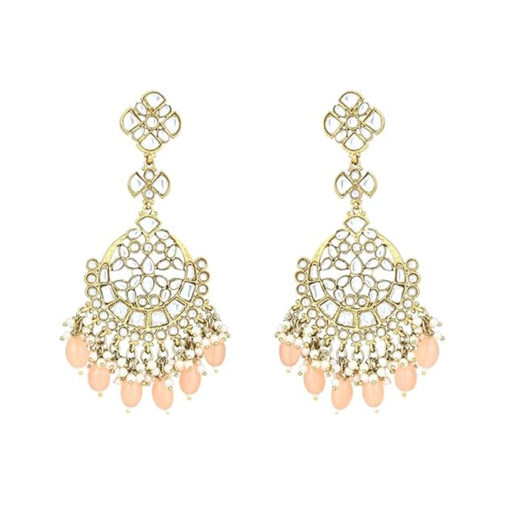 Gold Plated Kundan And Pearl Chandbali Earrings For Womens