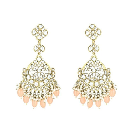 Gold Plated Kundan And Pearl Chandbali Earrings For Womens