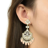 Gold Plated Kundan And Pearl Chandbali Earrings For Womens