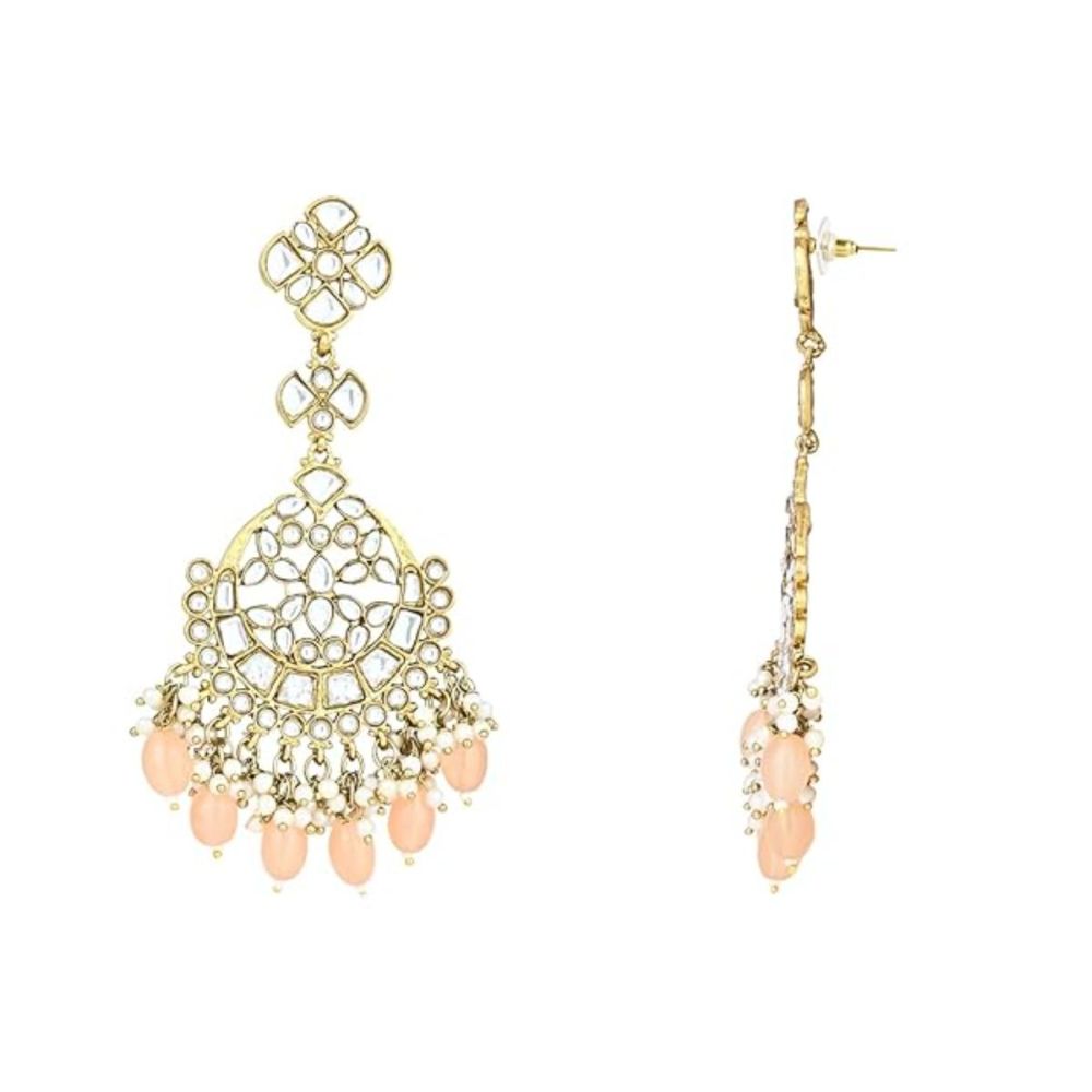 Gold Plated Kundan And Pearl Chandbali Earrings For Womens