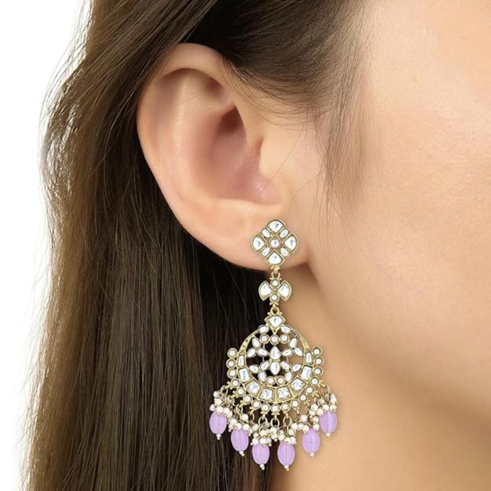 Gold Plated Kundan And Pearl Chandbali Earrings For Womens