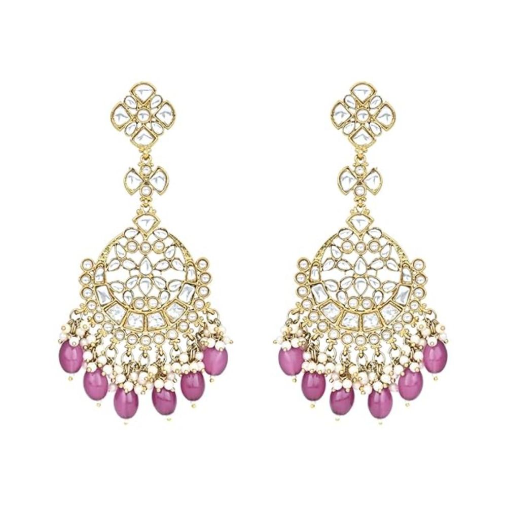 Gold Plated Kundan And Pearl Chandbali Earrings For Womens