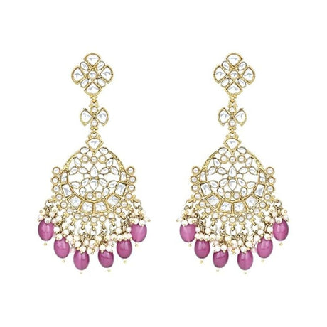 Gold Plated Kundan And Pearl Chandbali Earrings For Womens