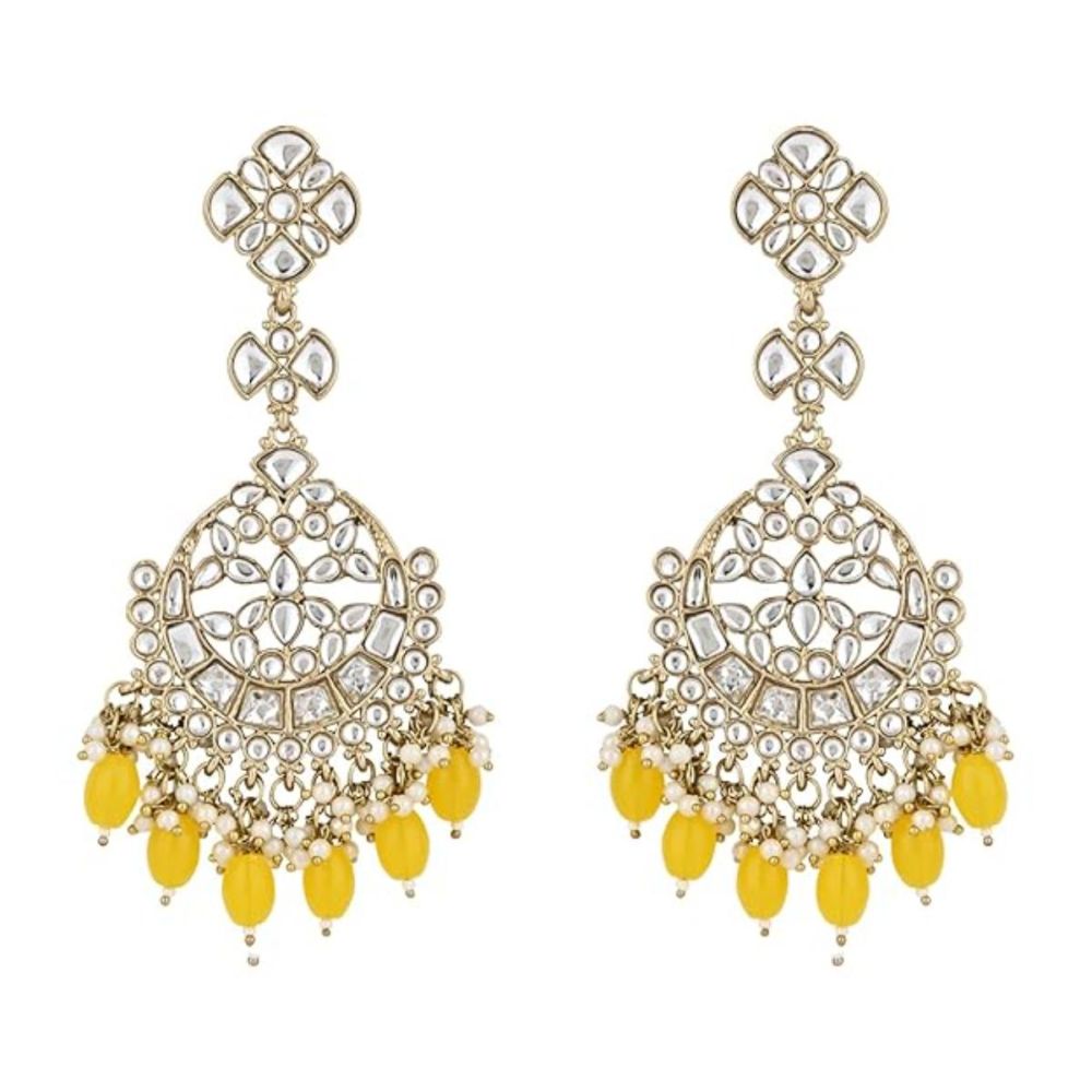 Gold Plated Kundan And Pearl Chandbali Earrings For Womens