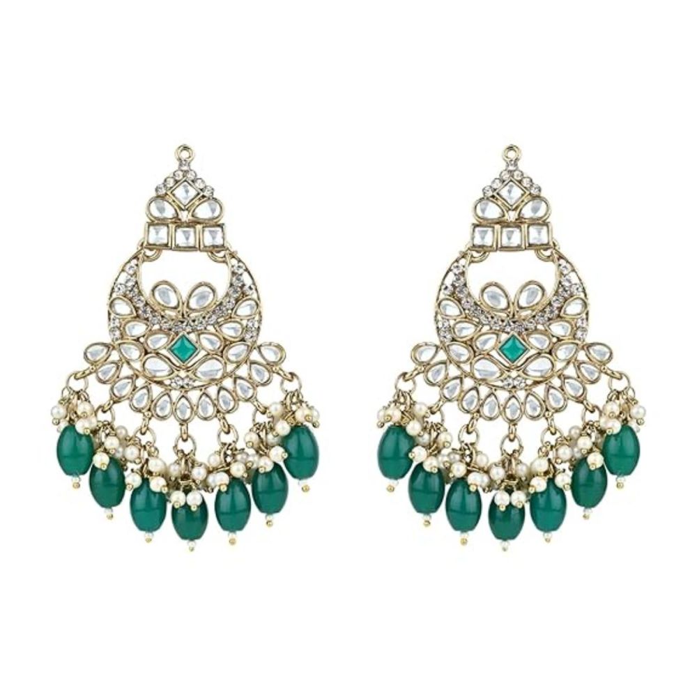 Gold Plated Kundan And Pearl Chandbali Earrings For Womens