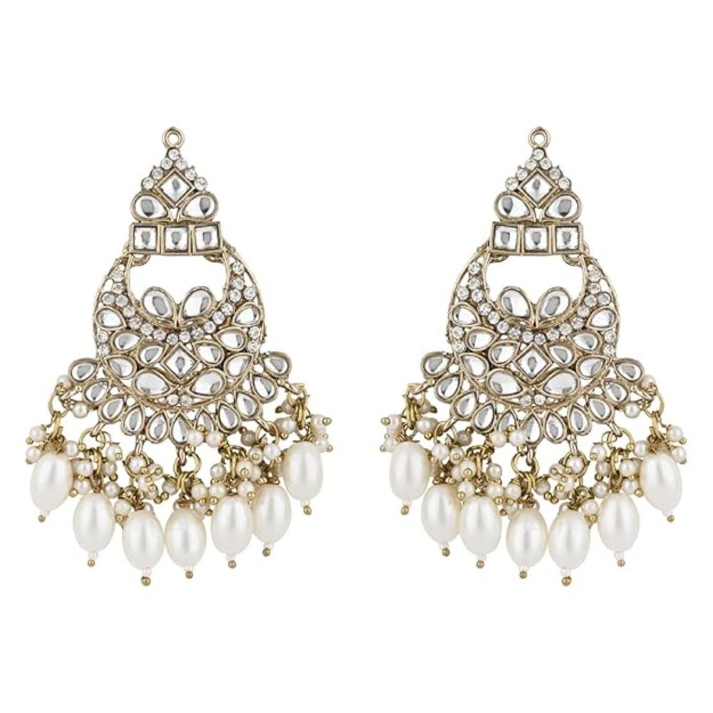 Gold Plated Kundan And Pearl Chandbali Earrings For Womens