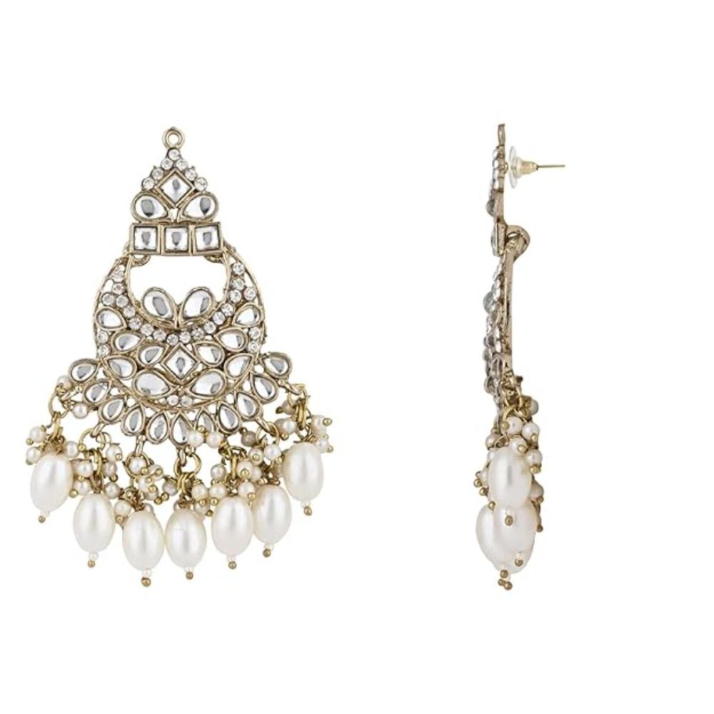 Gold Plated Kundan And Pearl Chandbali Earrings For Womens