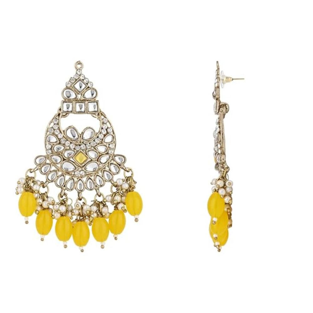 Gold Plated Kundan And Pearl Chandbali Earrings For Womens