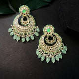 Gold Plated Kundan And Pearl Chandbali Earrings For Womens