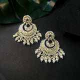 Gold Plated Kundan And Pearl Chandbali Earrings For Womens