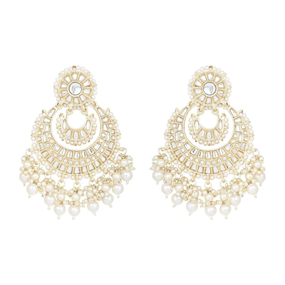 Gold Plated Kundan And Pearl Chandbali Earrings For Womens