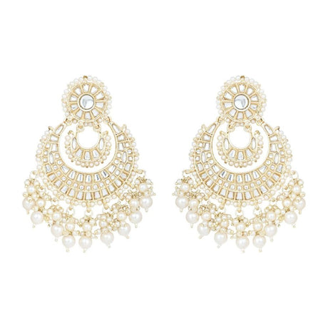 Gold Plated Kundan And Pearl Chandbali Earrings For Womens