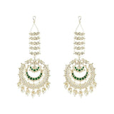 Gold Plated Traditional Kundan Hanging Pearl Earrings Attachable Ear Chain For Womens And Girls