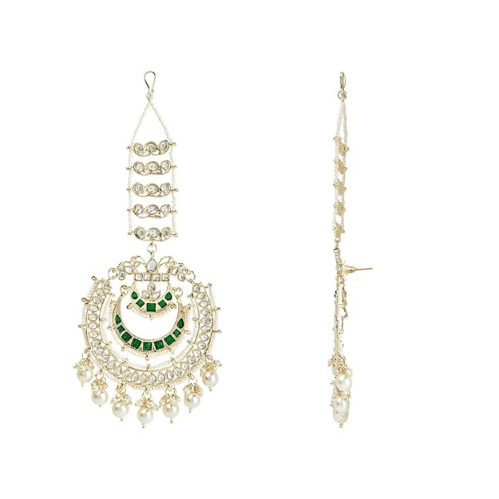 Gold Plated Traditional Kundan Hanging Pearl Earrings Attachable Ear Chain For Womens And Girls