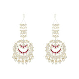 Gold Plated Traditional Kundan Hanging Pearl Earrings Attachable Ear Chain For Womens And Girls