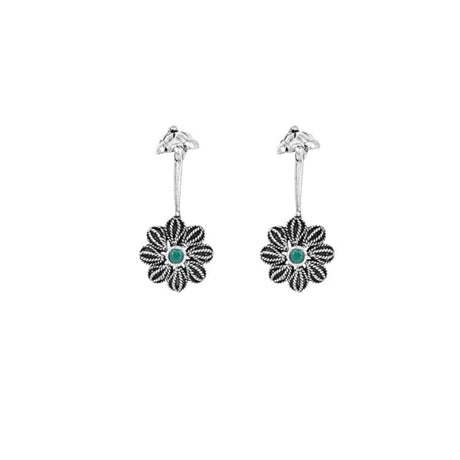 Silver Oxidised Ear Cuff Bugadi Earring Floral Earcuffs Clip On Earrings Non Pierced Earrings For Womens And Girls