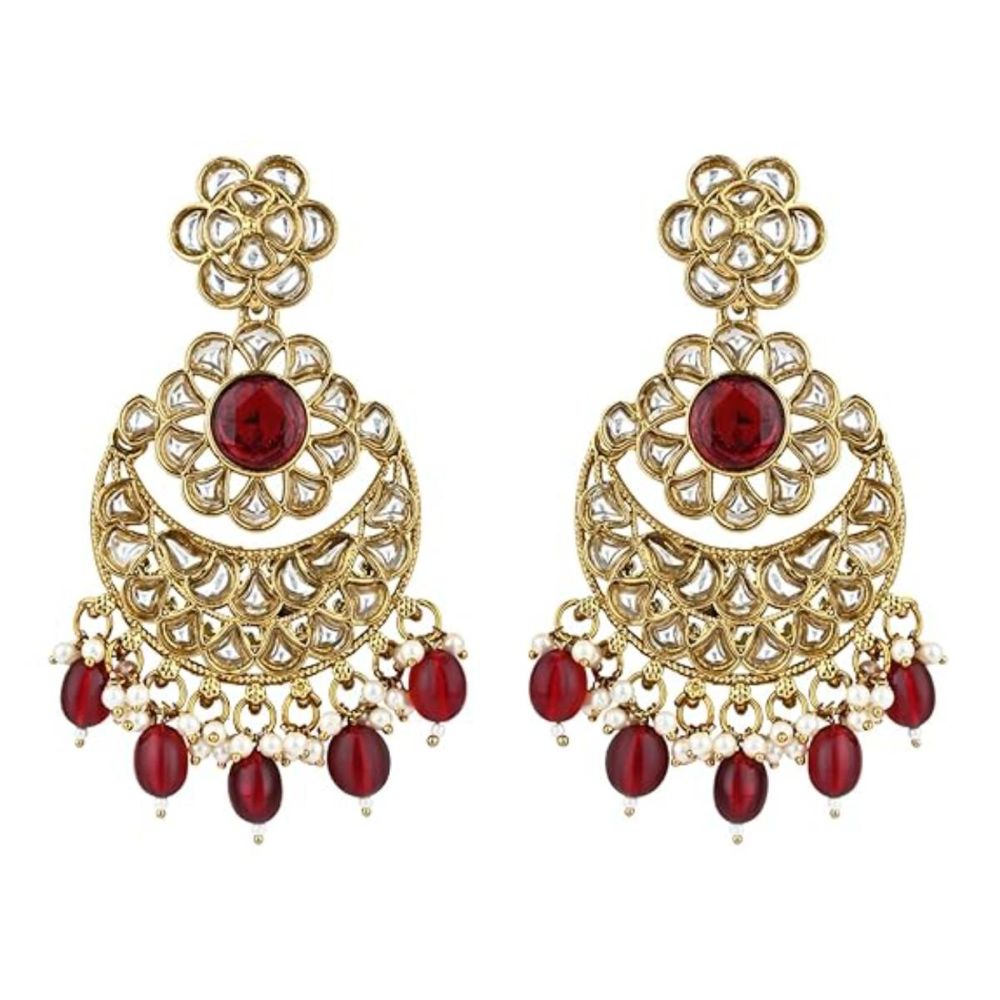 Gold Plated Kundan And Pearl Chandbali Earrings For Womens