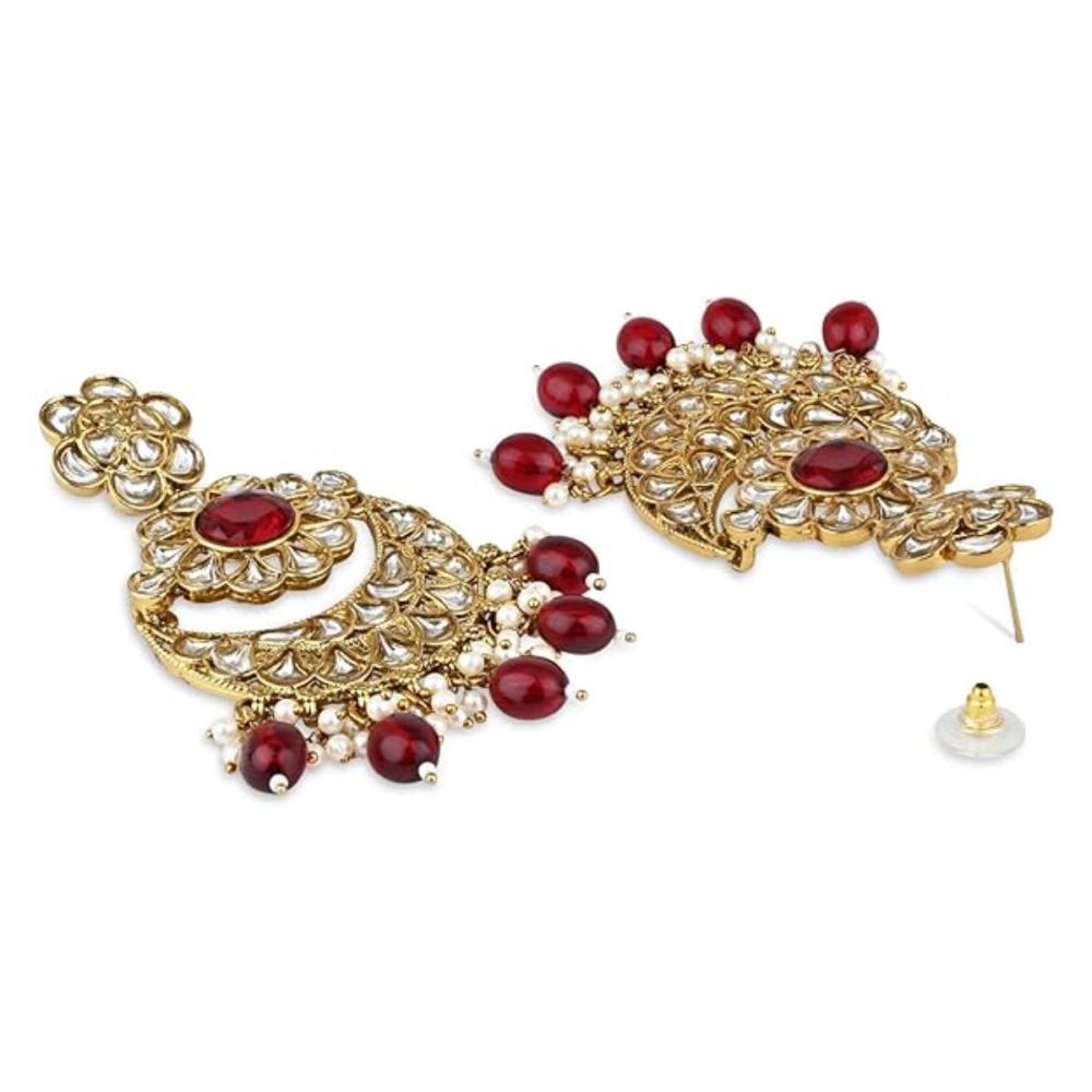 Gold Plated Kundan And Pearl Chandbali Earrings For Womens