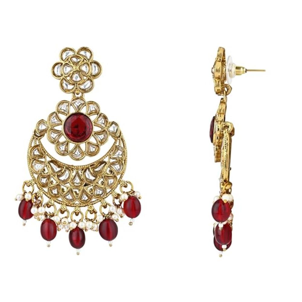 Gold Plated Kundan And Pearl Chandbali Earrings For Womens