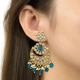 Gold Plated Kundan And Pearl Chandbali Earrings For Womens